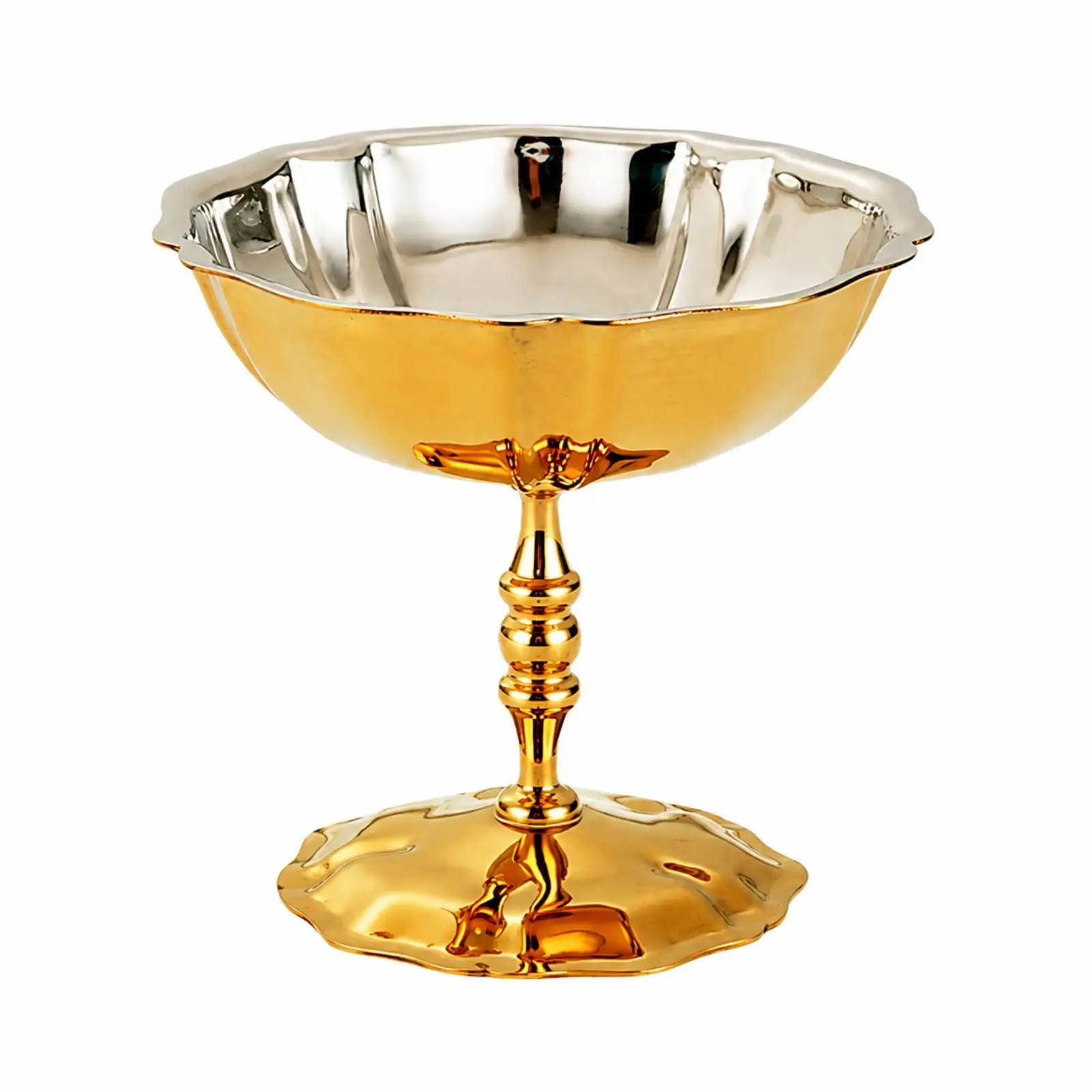 Round Pedestal Dessert Cup Food Stainless Steel Dessert Cup with Gold Exterior Polished Metal Stem Footed Metal Sundae Dishes