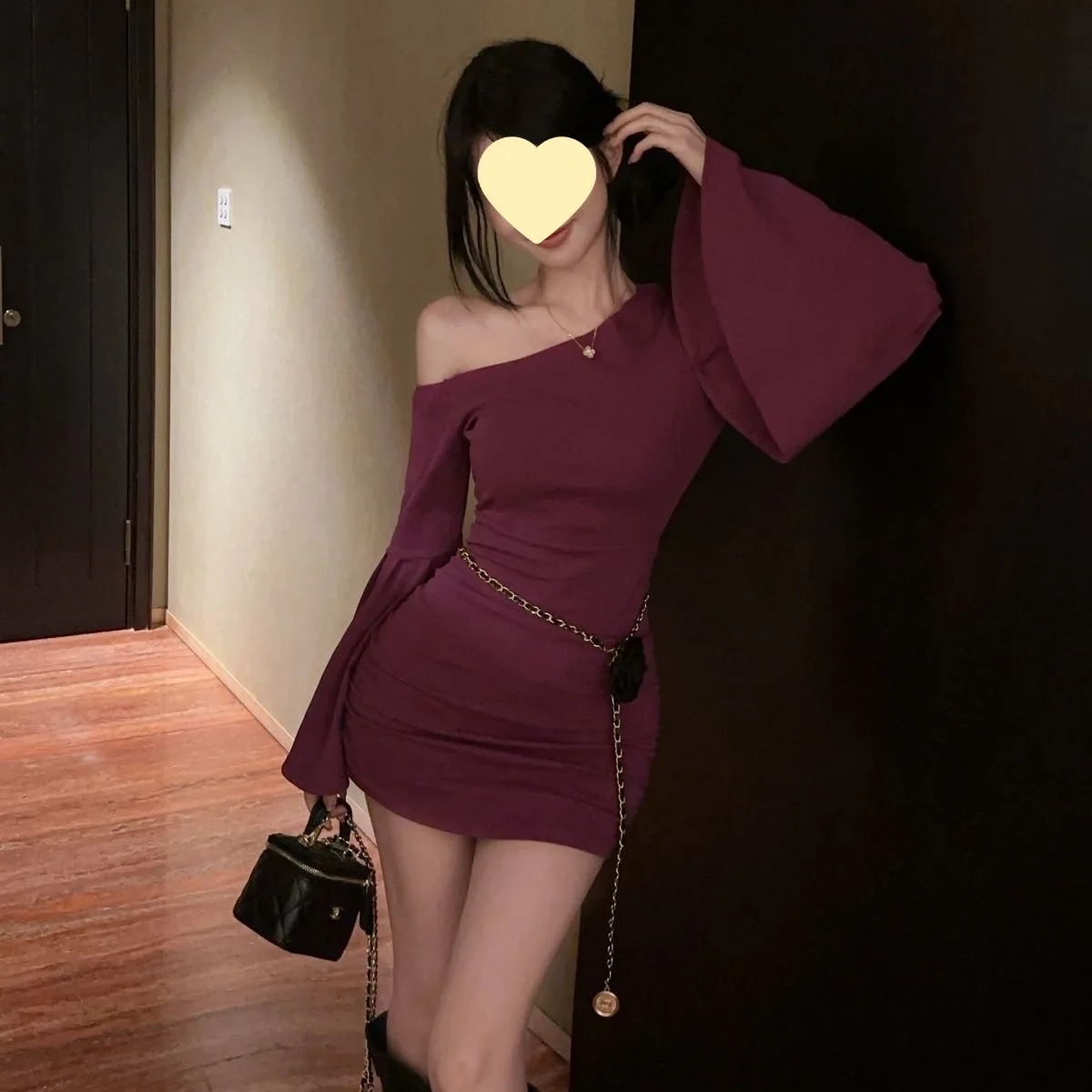 Sexy Slim Fit Long Sleeve Bell Sleeve Dress Women's  Short Skirt Autumn Winter Fashion Trend Chinese Style Polyester Fabric