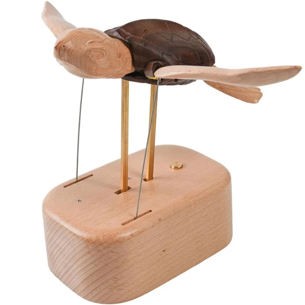 Dynamic Mechanical Wooden Sea Turtle,Ocean Automaton Sculpture,Calming Desktop Ornament,Stress Relief Decorative Gift for Adults
