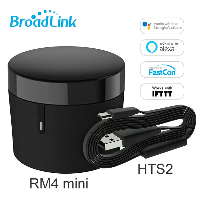جهاز تحكم عن بعد عالمي BroadLink RM4 Mini يعمل بالأشعة تحت الحمراء، مفتاح تحكم ذكي لاسلكي يعمل بالواي فاي والبلوتوث مع مستشعر HTS2، متوافق مع أليكسا وجوجل هوم