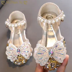 Kids Lace Bow Sandals Cute Girls Colorful Rhinestone Sandals Children's Princess Party Sandals Baby Fashion Soft Sole Flat Shoes