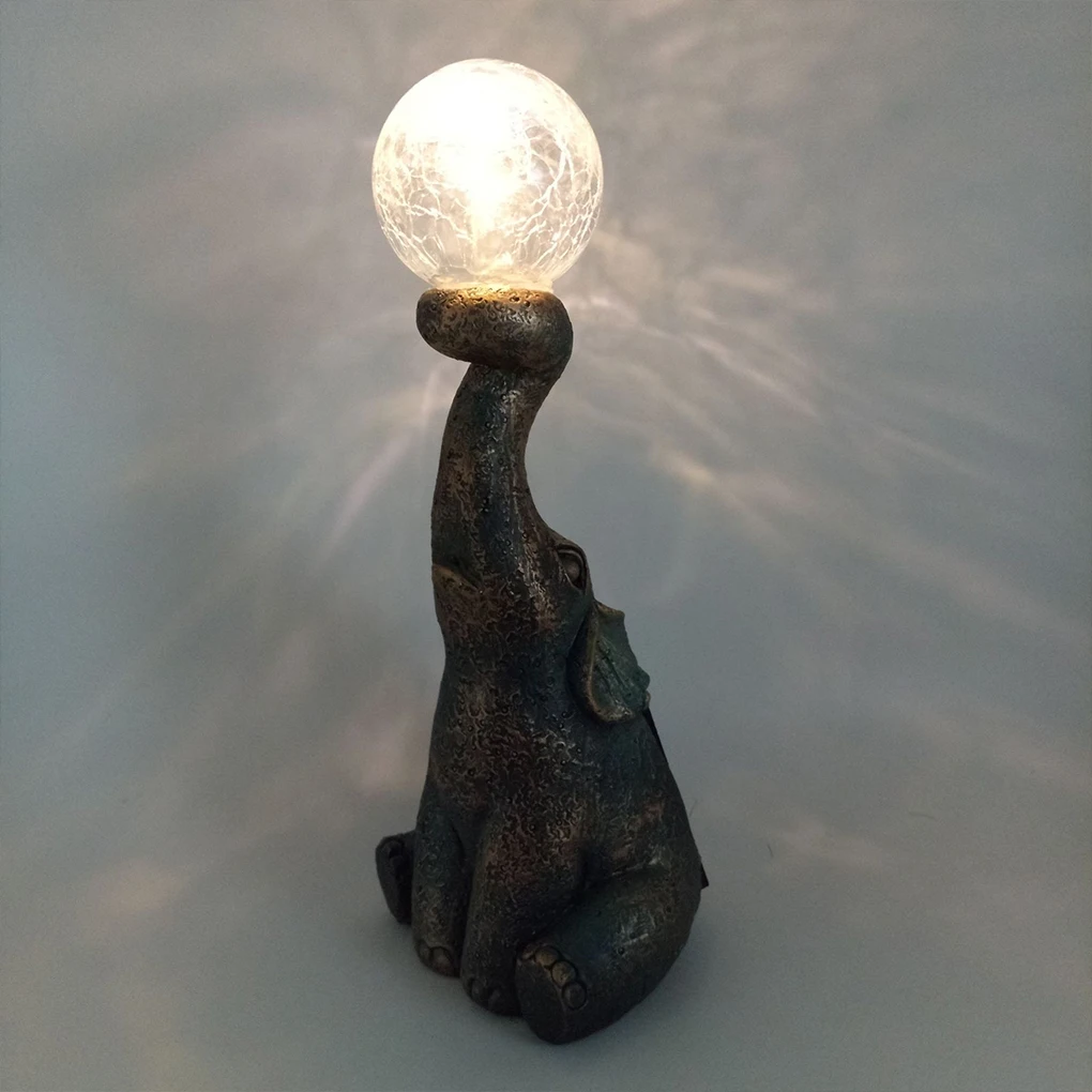 Solar Garden Statue with LED Light Loving Elephant Figurine Light Crafted Elephant Lamp Outdoor Statue Unique Housewarming Gifts