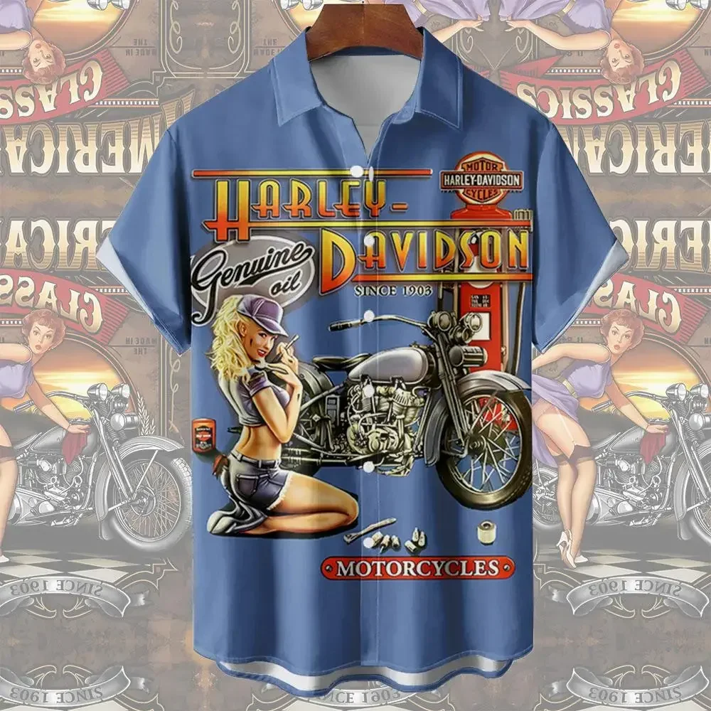 Motorcycle Men's Shirts Route 66 Classic Tees 3d Print Short Sleeve Top Summer Clothes Route 66 Pattern Blouse Oversized Shirt