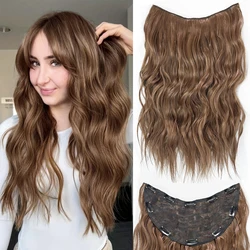 Extensiones de cabello en forma de U para mujer, postizos ondulados largos sintéticos naturales, color negro, marrón oscuro, fiesta diaria, 22 pulgadas, 10 Clips