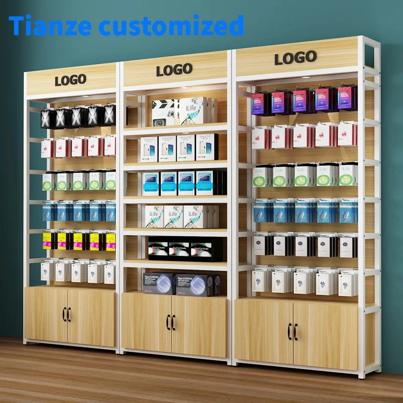 (Customized) wooden metal cheap price standard or customized gondola cosmetic store furniture shelves led shop display rack shop