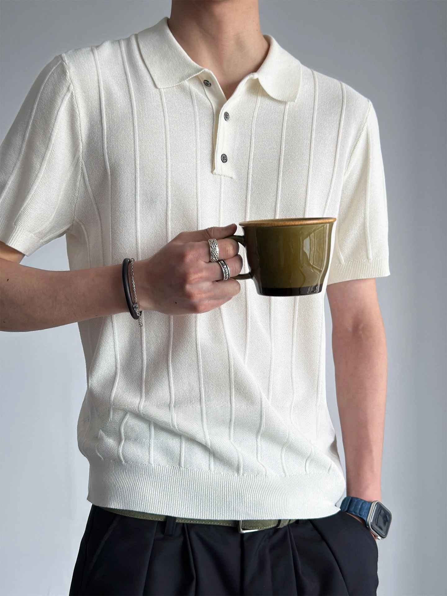 Summer Linen Blend Knit Vintage Polo Tee Mens Short Sleeve Breathable Lightweight Premium Trendy Casual Classic T-shirt Male