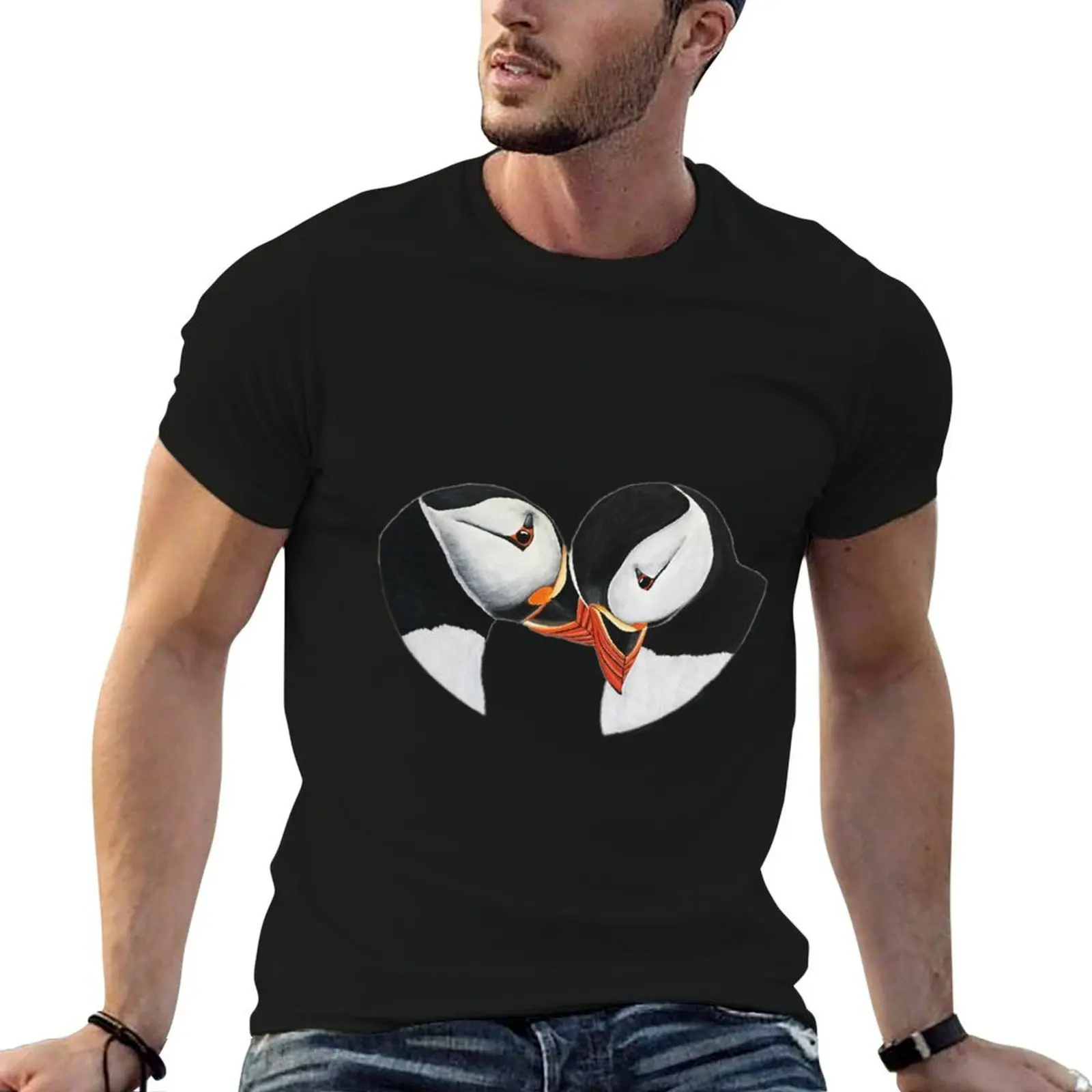Puffins in love. T-Shirt man t shirt heavy cotton t shirts for man slim fit man t shirts high quality luxury brand T-Shirt