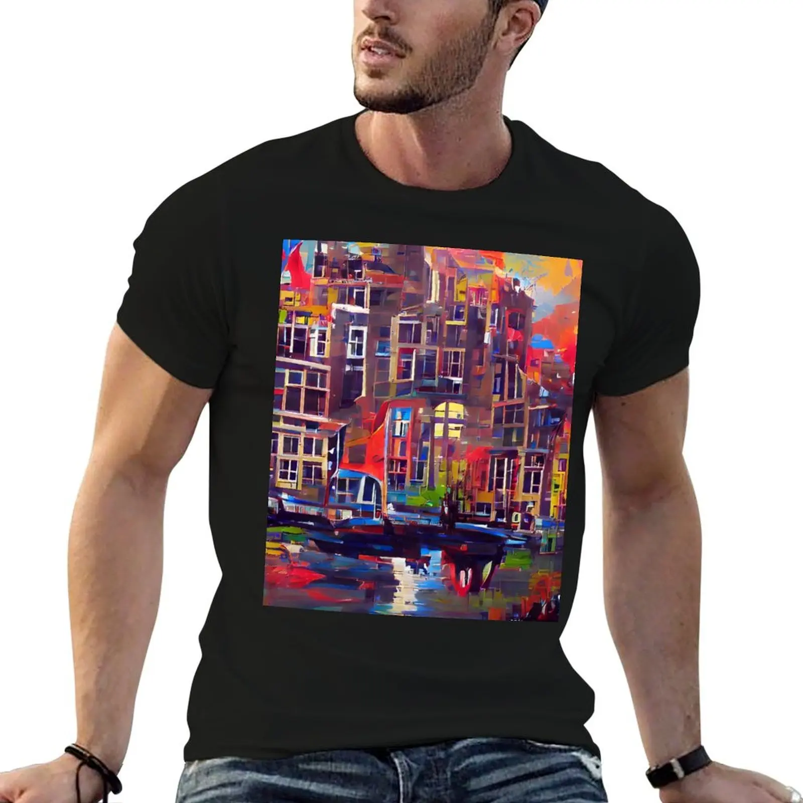 Painted Sky City Artificial Inteligence Generated Art T-Shirt Plus Size Loose Fit T-Shirt