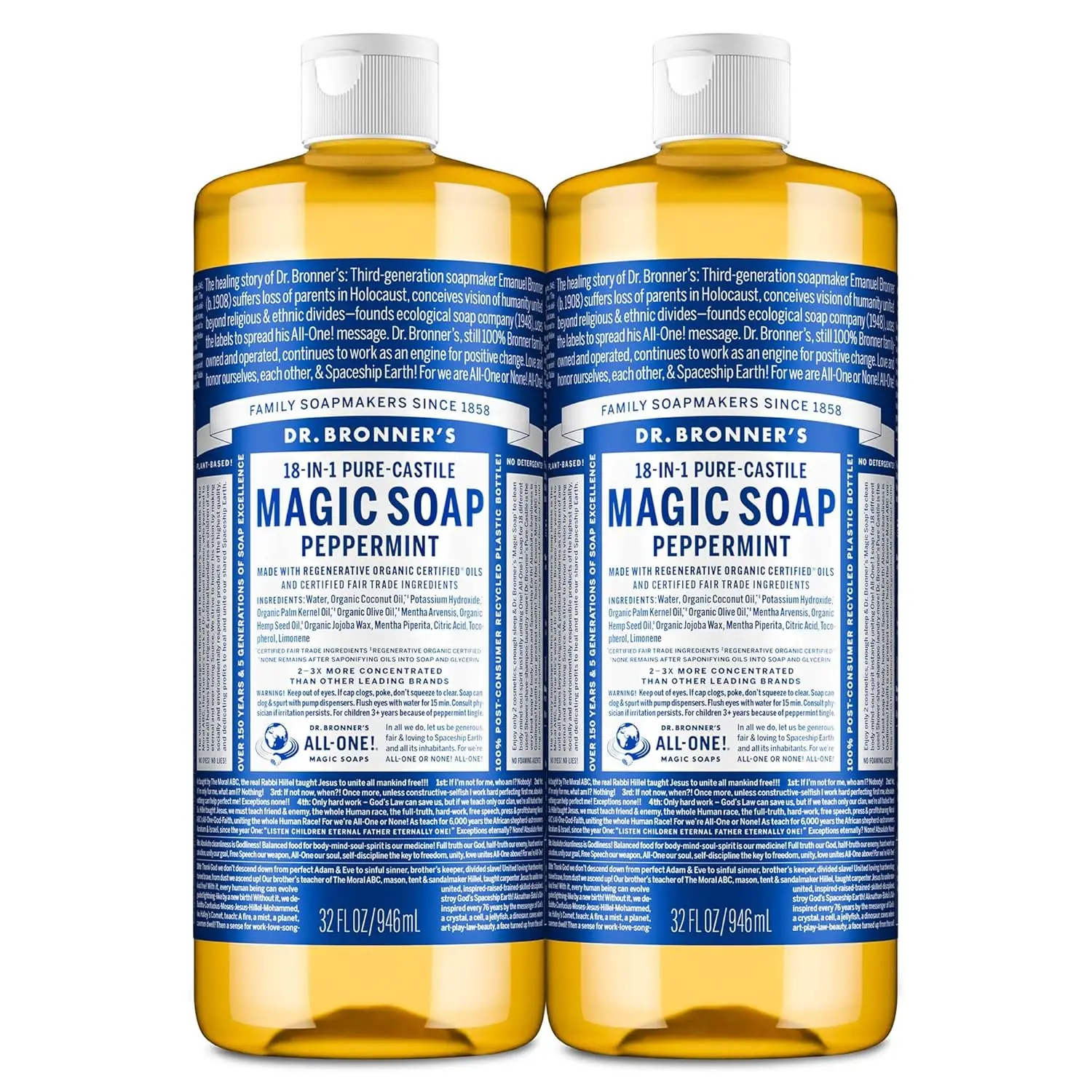 

Pure-Castile Magic Liquid Soap- Made with Regenerative Organic Oils- For Body, Face, Hair, Dishes, Pets, Laundry N