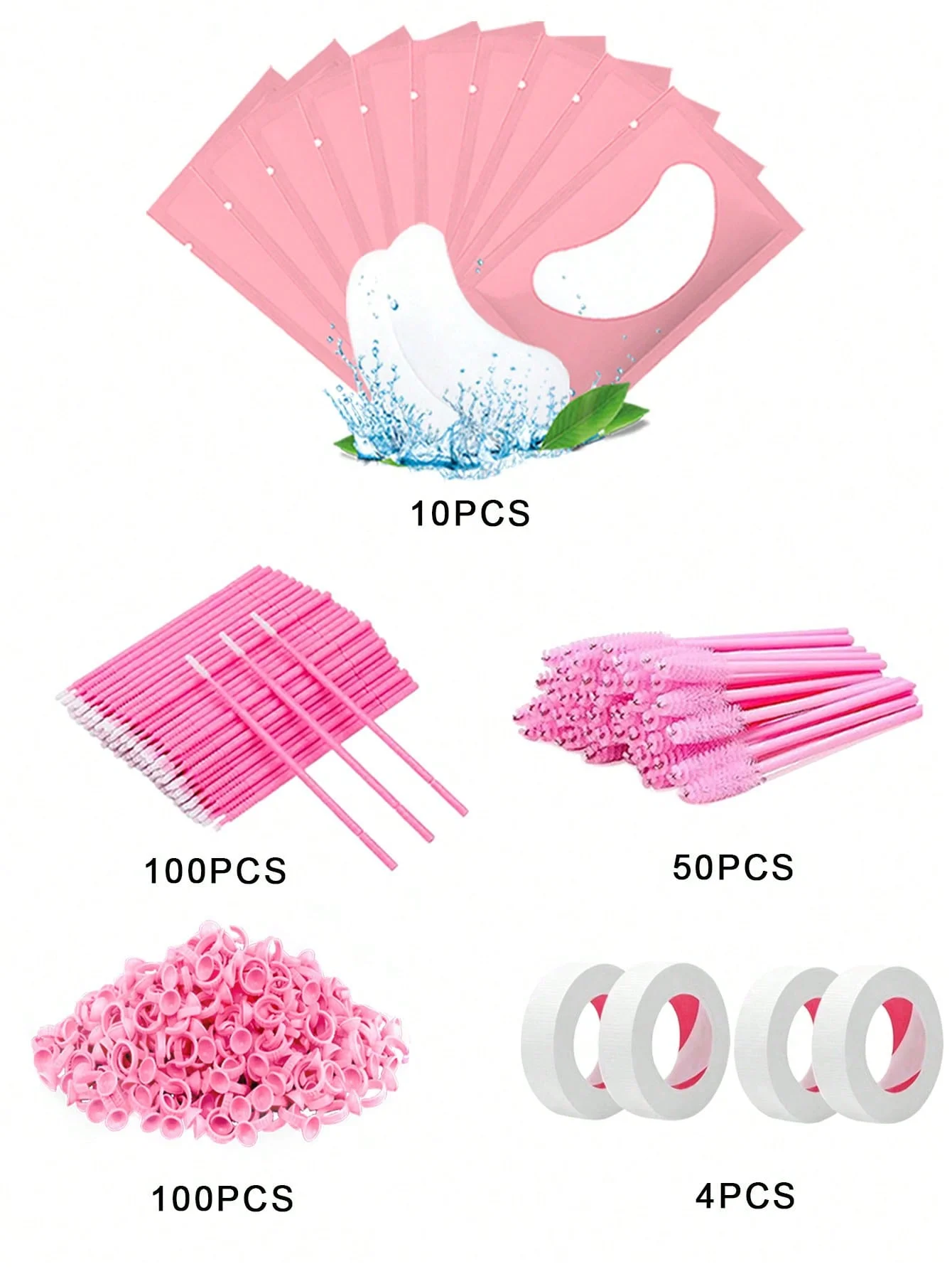 Kit de Fournitures d'Extension de Cils Roses, Outils avec Coussinets de Gel Sous les Yeux, Bandes, Anneaux de Colle, Brosses, 264 Pièces