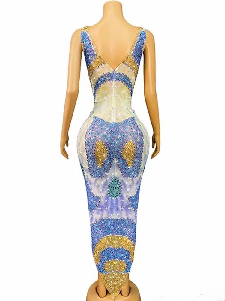 Hochwertiges, heißprägenes, sexy V-Ausschnitt, elastisches, unregelmäßiges Kleid, 2025, neue Mode, individuelle Damenbekleidung