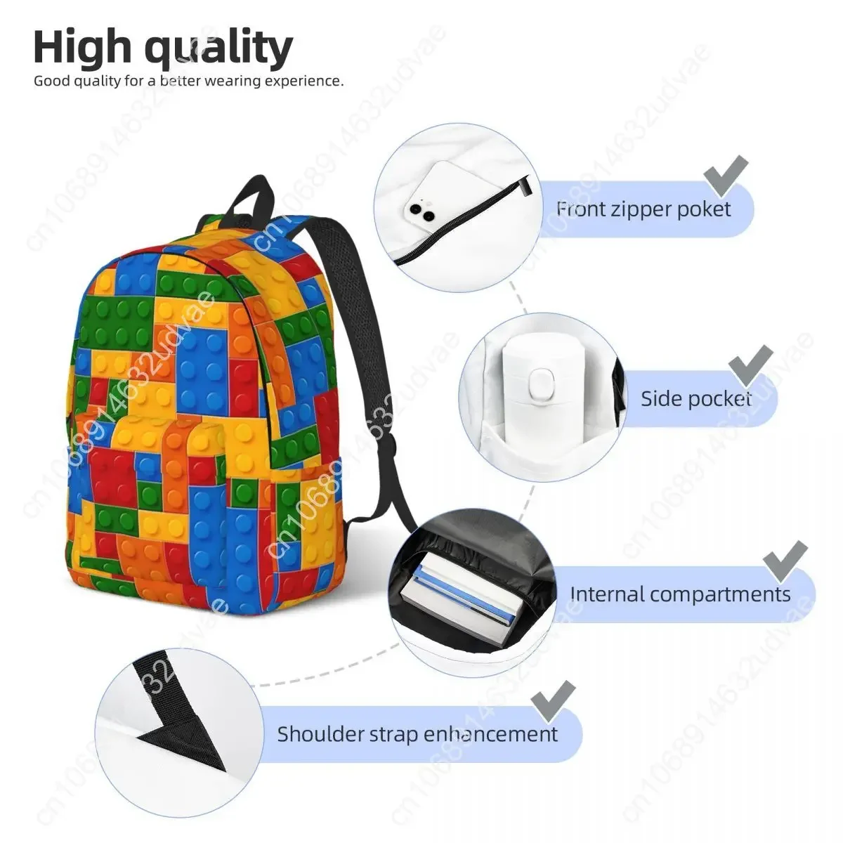Ransel Konstruksi Mainan Blok Bangunan Tas Kanvas Pria Wanita Remaja Sekolah Perjalanan Warna-warni Lucu Tas Kanvas Kuliah Ringan