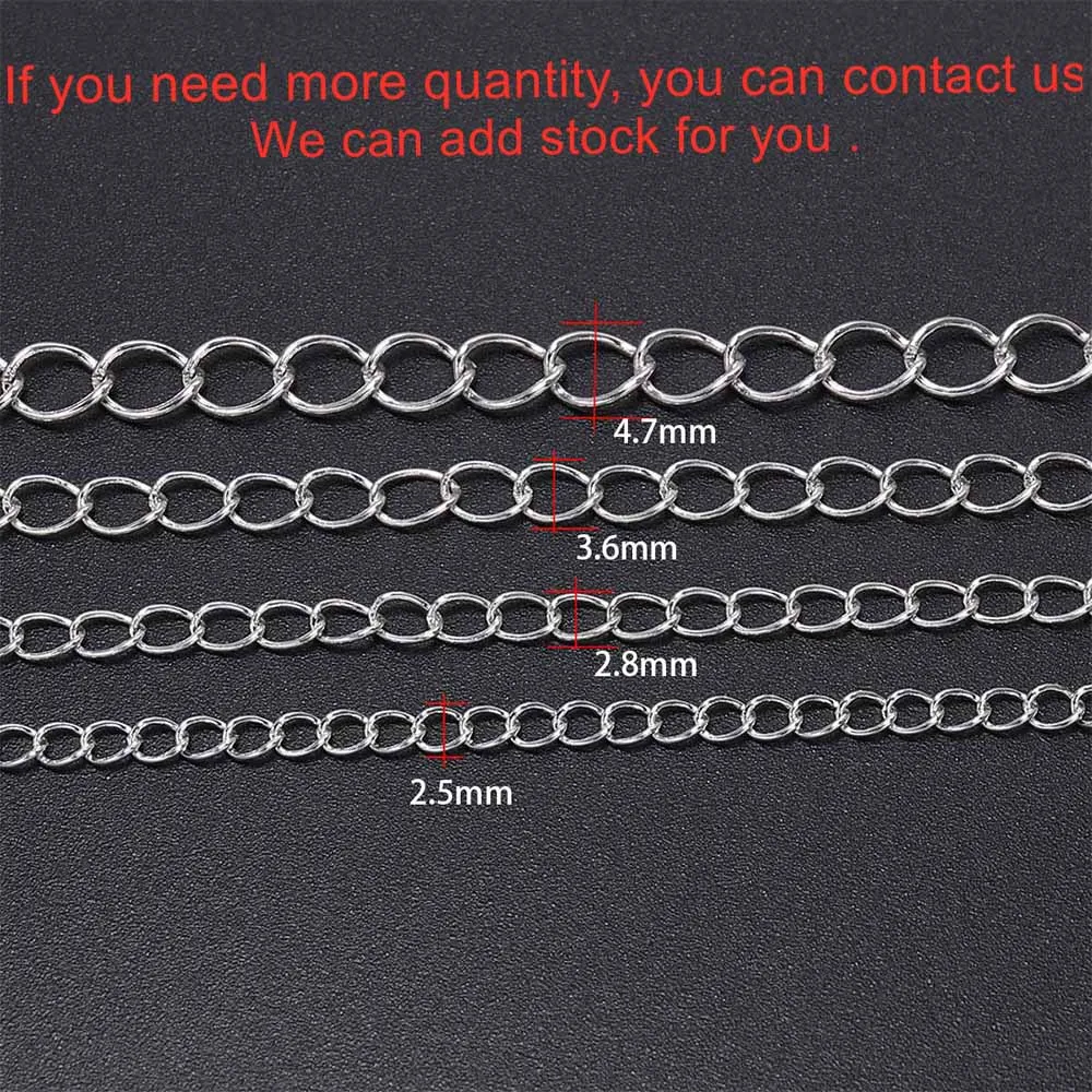 5m/lot 2.5 2.8 3.6 4.8 mm Long Open Link Ring Extended Extension Necklace Chains Tail Extender Chain For Jewelry Making Supplies