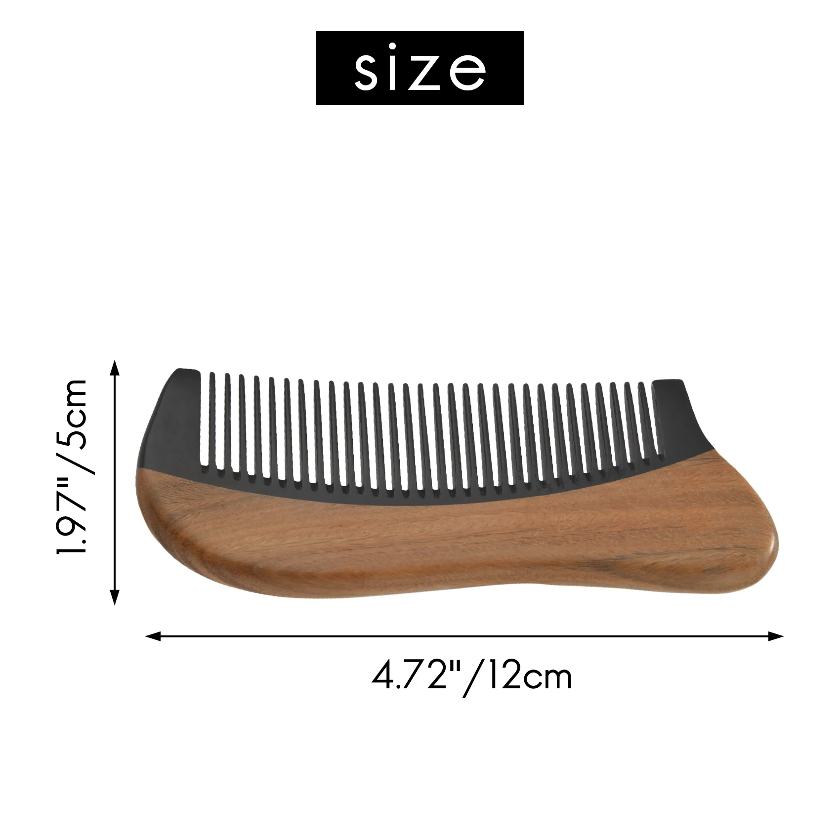 Natural Green Sandalwood Hair Comb - No Static Wooden Fine Tooth Black Horn Comb (Green sandalwood)