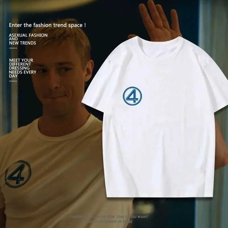 

Marvel Authorized Marvel Fantastic Four Movie Joseph Quinn Human Torch Printed Summer T-Shirt Men's and Women's Short Sleeves