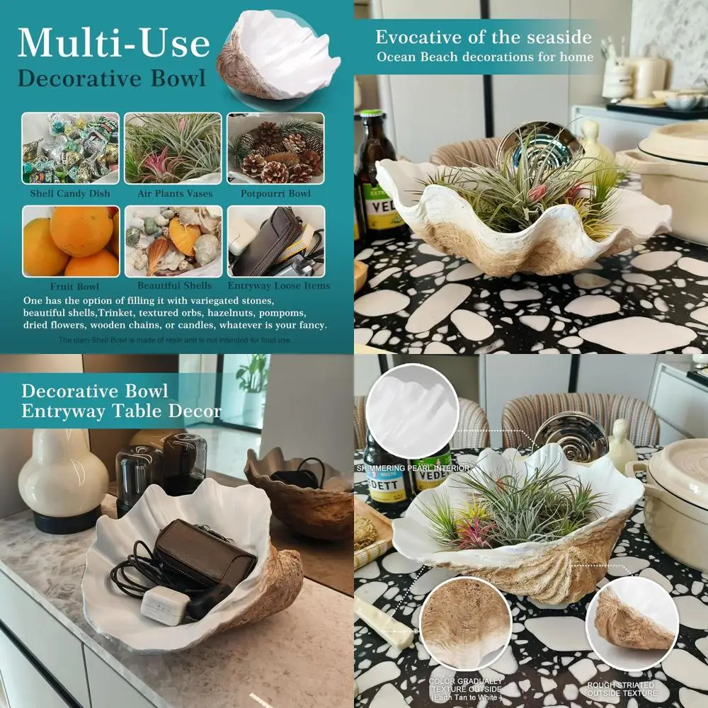 

Large Earth-Tone Clam Shell Bowl, Beach-Themed Decorative Storage or Centerpiece, Nautical Home Accent, 12.4 - 1 Piece