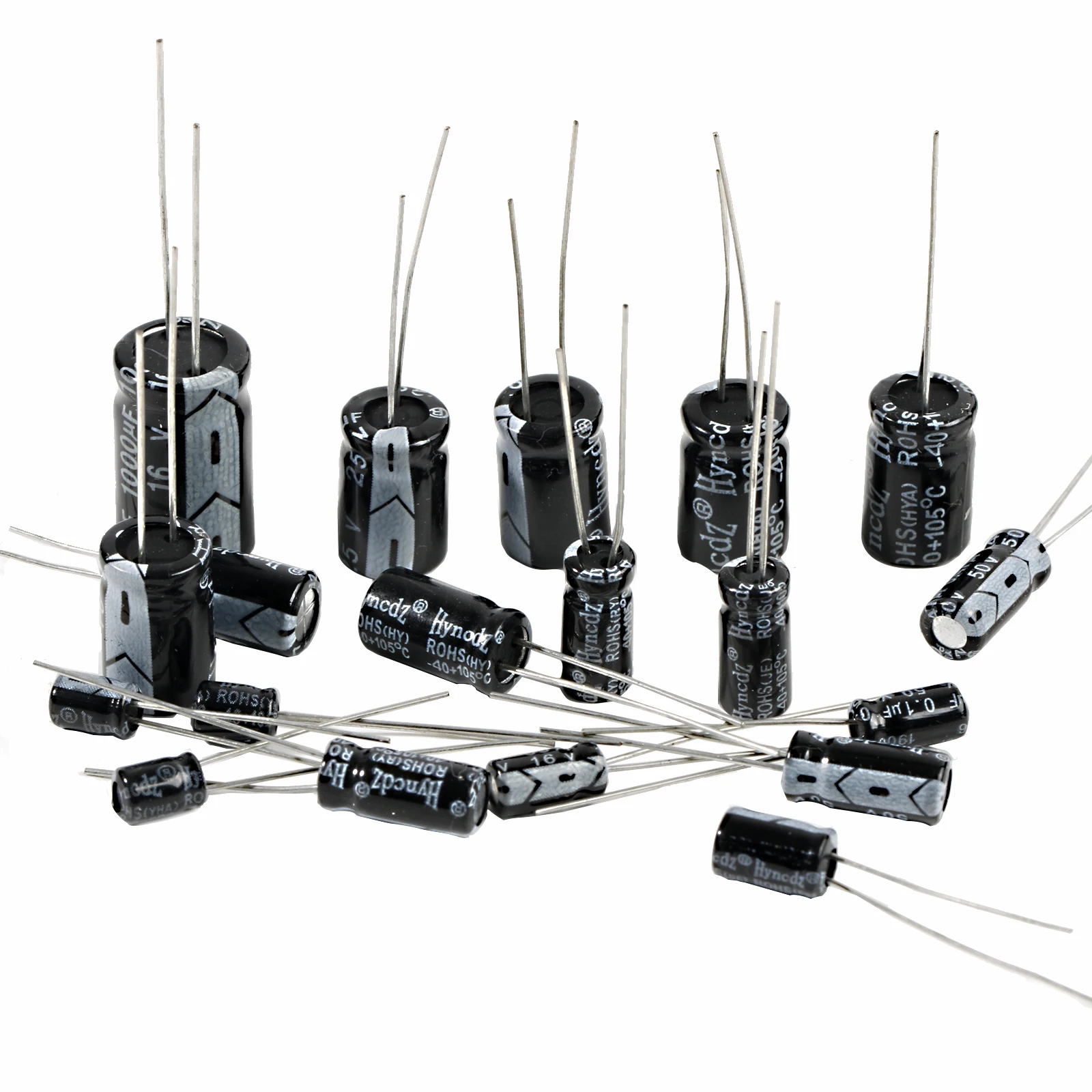 Capacitores eletrolíticos de alumínio, 10V, 16V, 25V, 50V, 0,1 uf, 1uf, 2,2 uf, 33uf, 47uf, 220uf, 470uf, 680uf, 1000uf