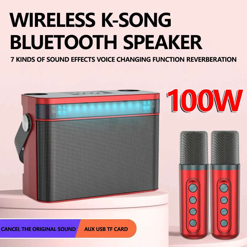 

100W High-power Bluetooth Speaker Family KTV Audio Set Outdoor Portable LED Karaoke Wireless Microphone Sound Box caixa de som