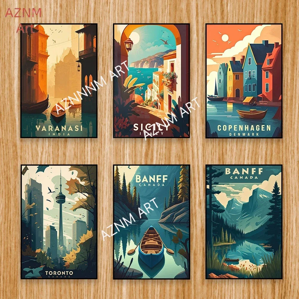 Banff-Póster de viaje de Canadá, impresión artística de pared del Parque Nacional de Banff de Canadá, pintura en lienzo de paisaje de Banff Canadá, decoración del dormitorio del hogar