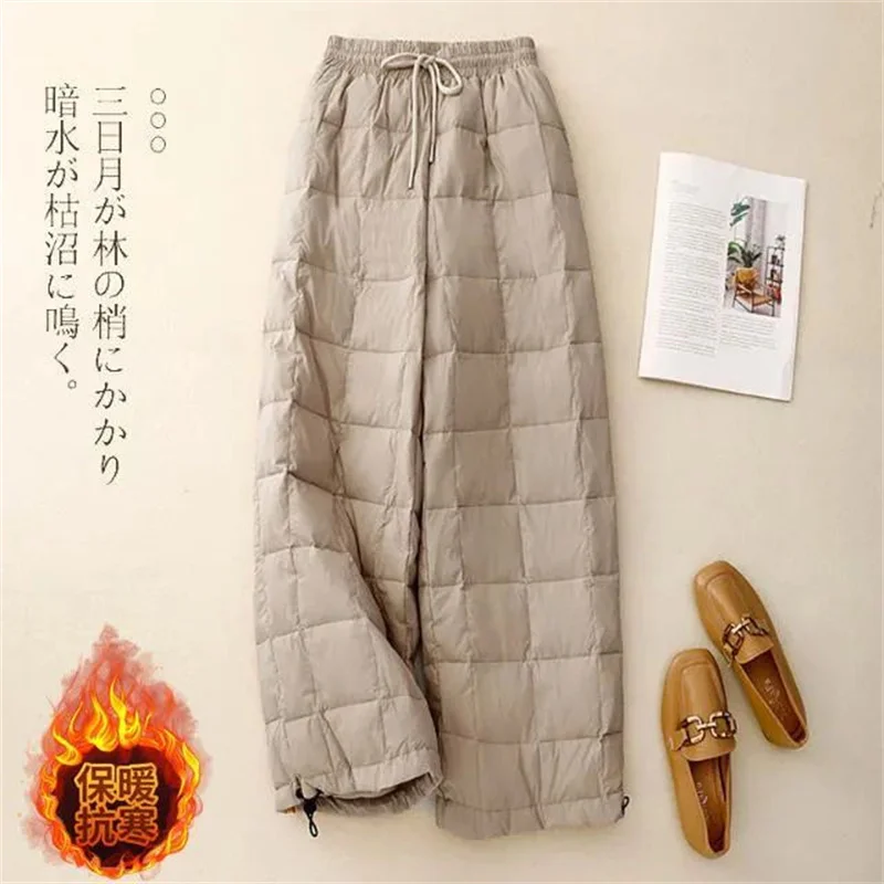 

Зима 202, новые прямые пуховые хлопковые брюки, женские модные брюки с эластичной резинкой на талии, морозостойкие хлопковые широкие брюки, женские