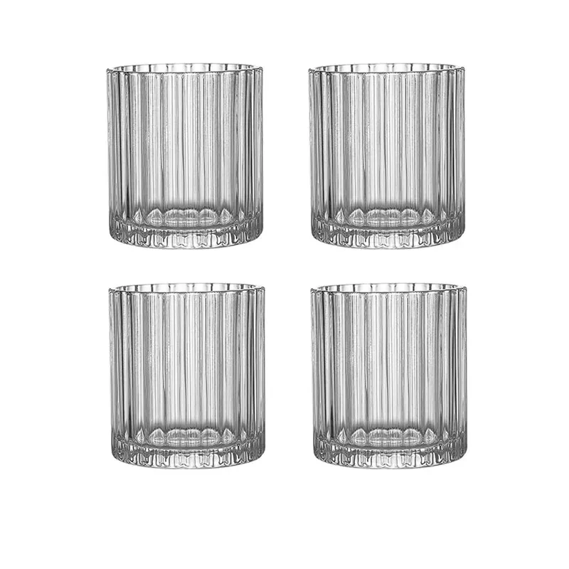 4pcs Set European Style 9.6oz Cocktail Glass 285ml Transparent Vertical Striped Whiskey Iced Coffee Cup Gathering Gift Drinkware