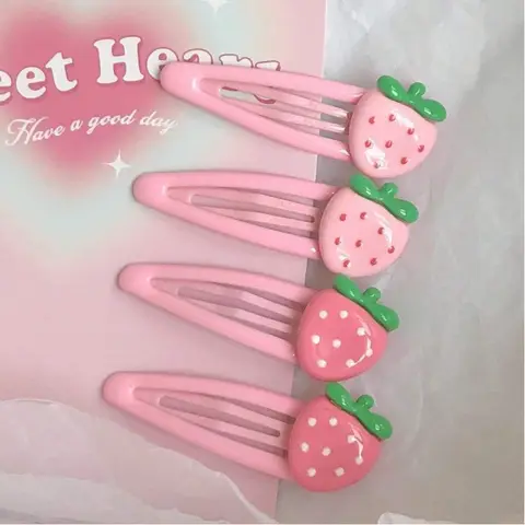 4pcs Pink Strawberry Cute Hair Clips, Suitable For Daily Use, Can Hold Bangs And Side Hair Without Hurting Hair