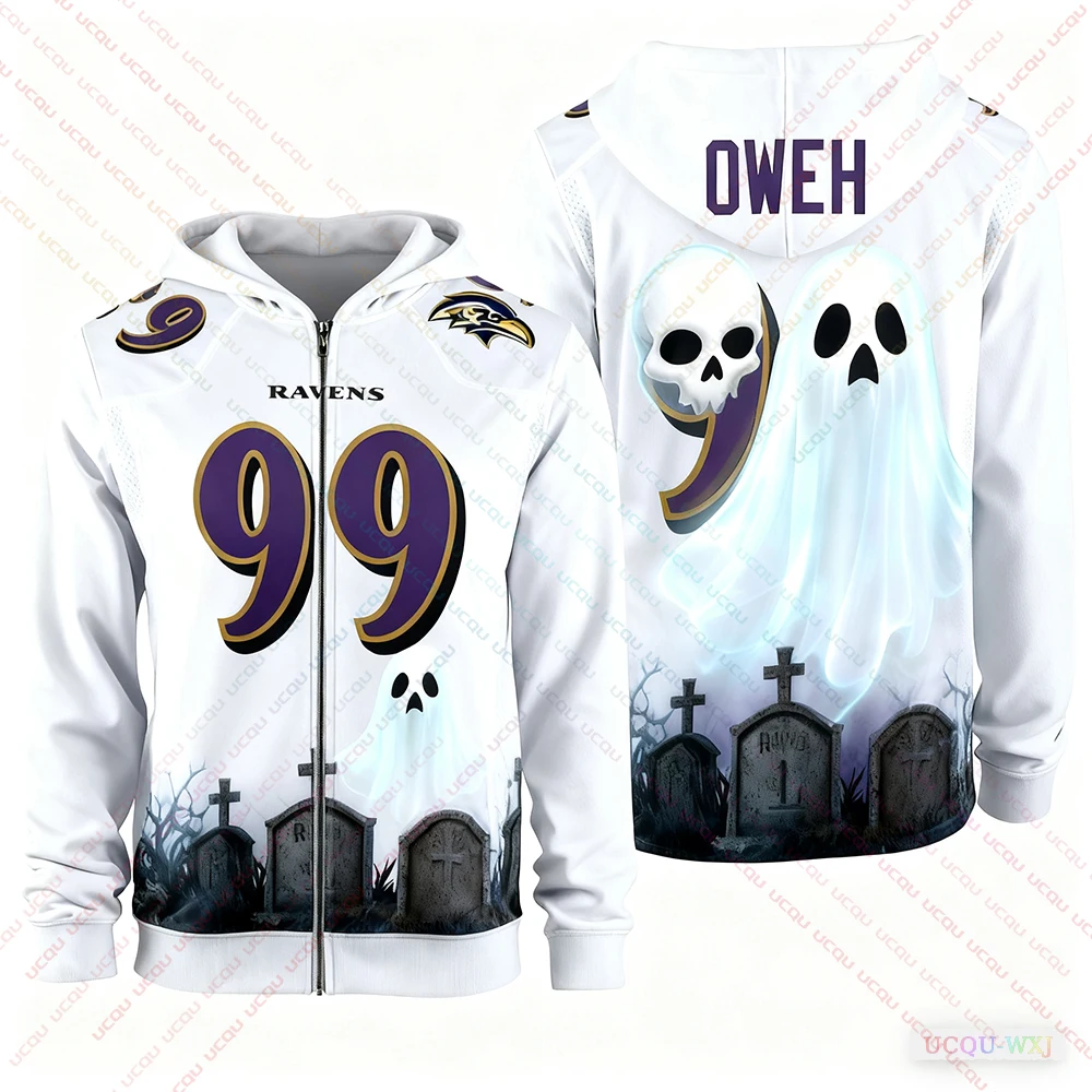 هالوين الكبار بالتيمور كرة القدم الأمريكية جيرسي الرجبي جيرسي الرياضية التدريب جيرسي تي شيرت الغربان OWEH 99 رقم