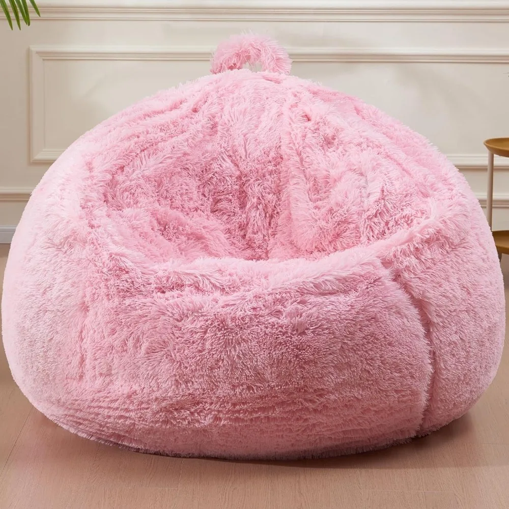 Giant Bean Bag Soft Fluffy Plush Lazy Sofa Cover Round Large Size Cushion Cover Cozy Colorful Beanbag Sofa Cover Bedroom