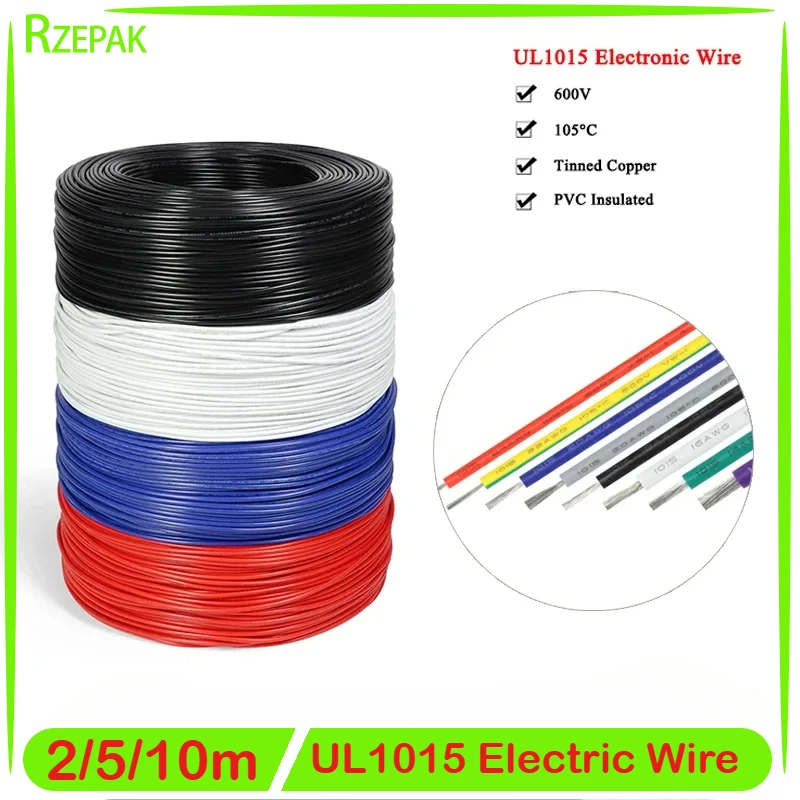 2/5/10m UL1015 Electric Wire Multi-stranded 24 22 20 18 16 14 12 10 8 AWG 600V PVC Lamp Lighting Tinned Copper Cable DIY Line