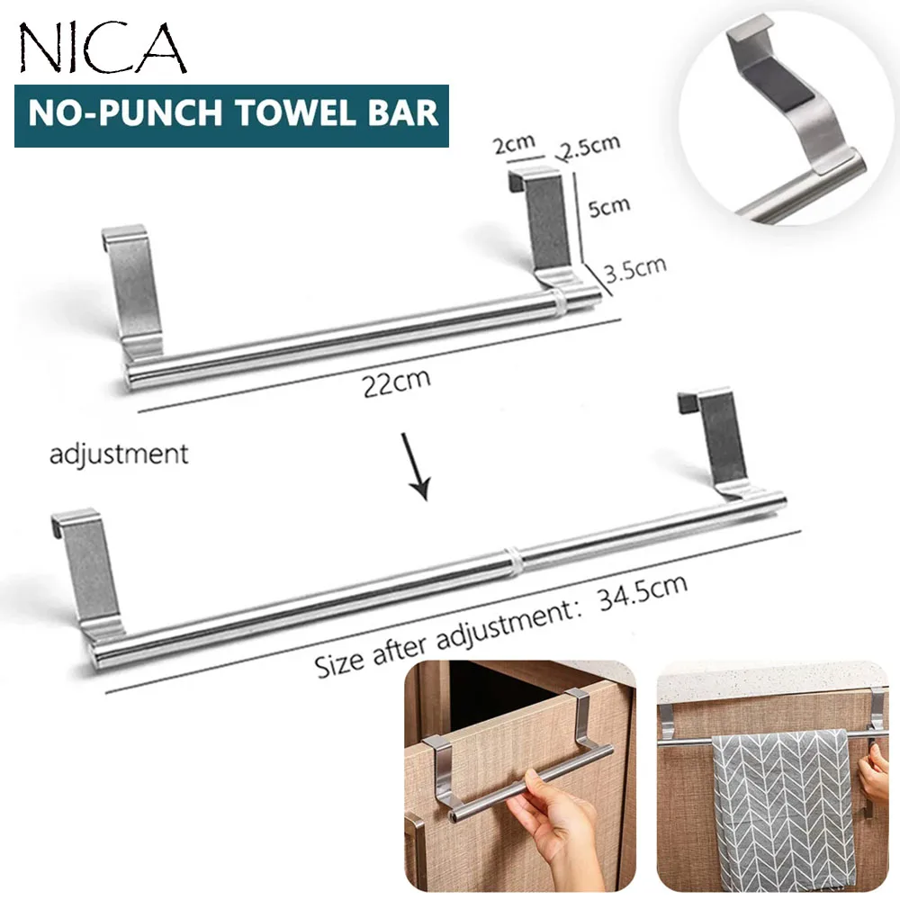 

Towel Rack Over Door bar Holder Stainless Steel Kitchen Cabinet Bathroom Towel Rag Rack Home Organizer Punch-free Rag Hanger