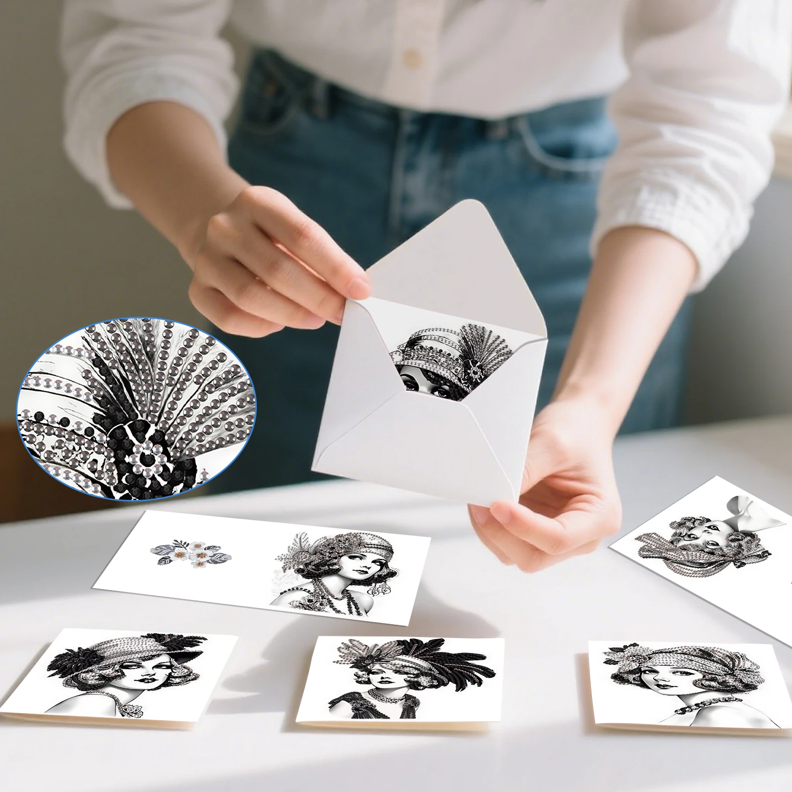 6PCS Diamond Art Painting Greeting Cards Kits,Elegant lady DIY Special Shaped Diamond Art congratulation cards Art handmade Gift - view 5