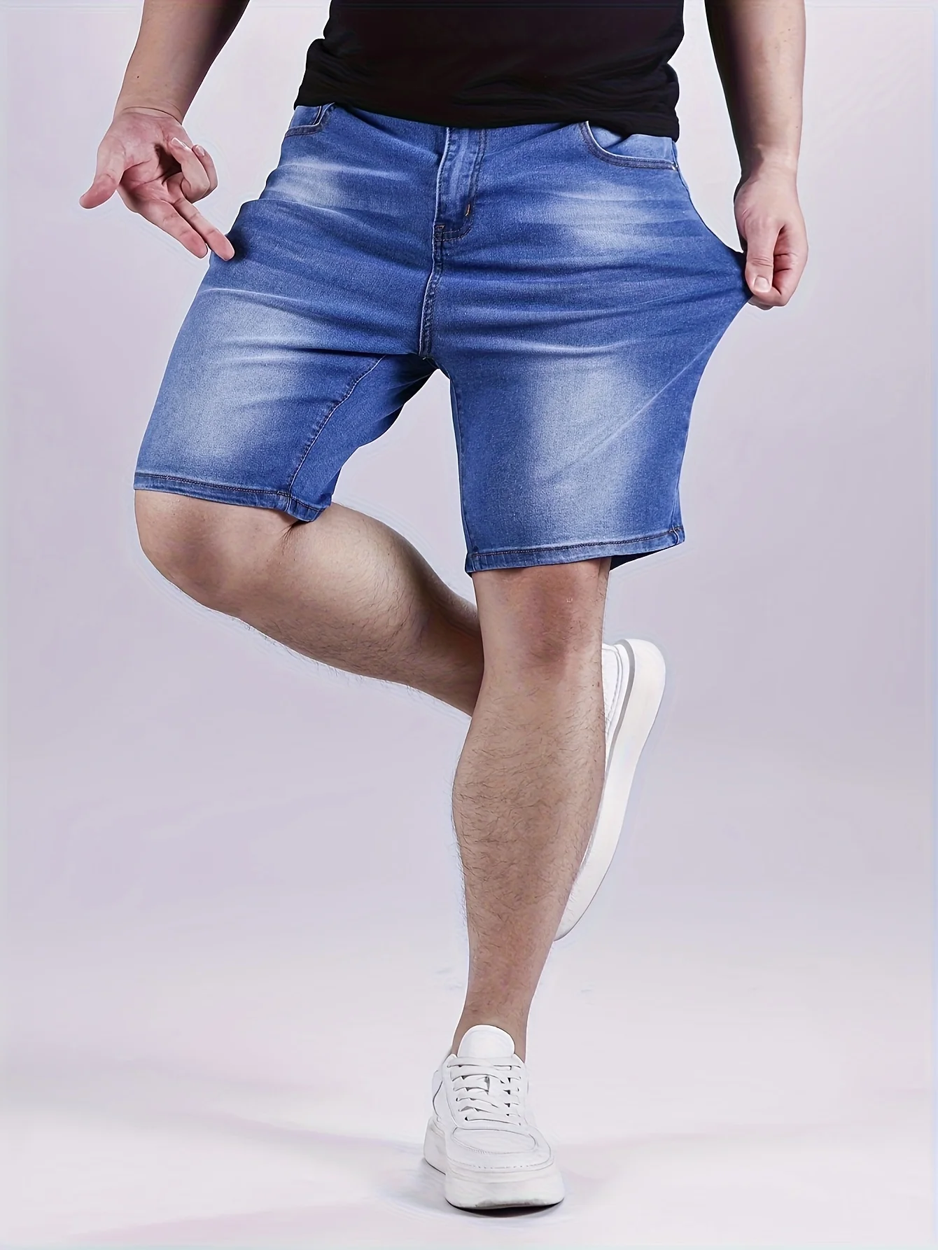 

Summer Men's Regular-Fit Versatile Blue Denim Short Elastane Fabric with Wash Detail Men's Short Pants for Formal&Casual Wear