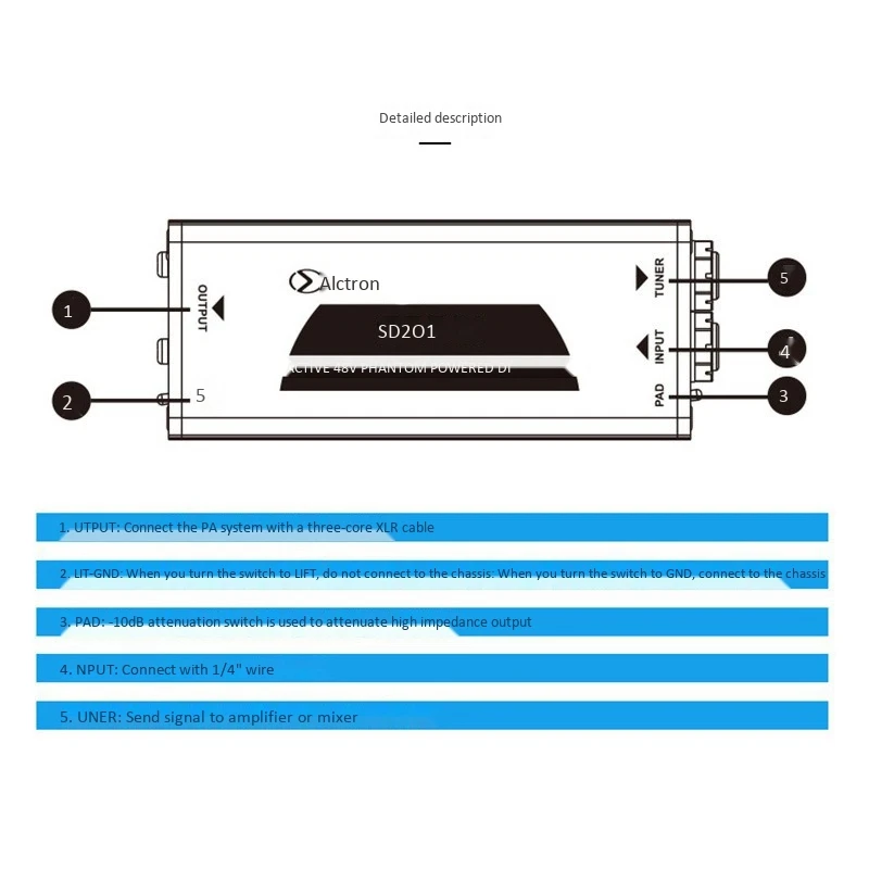 Alctron SD201 Active DI Box Impedance Transformation DIBOX Professional Stage Effects Direct Connect Box