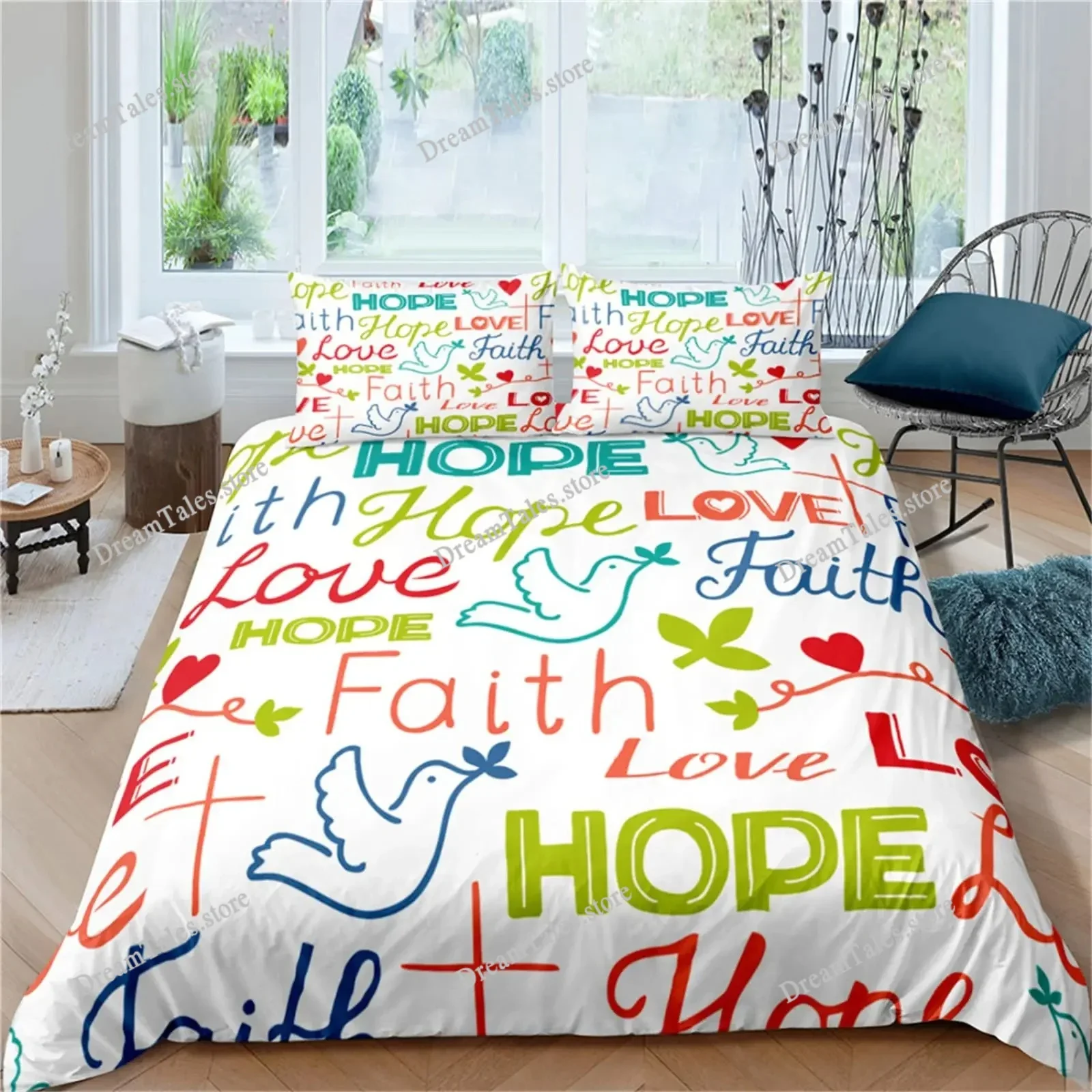 Pigeon Peace Duvet Cover Set Cute Bird Pattern King Queen Size Polyester Comforter Cover with Pillowcase for Teens Bedding Set
