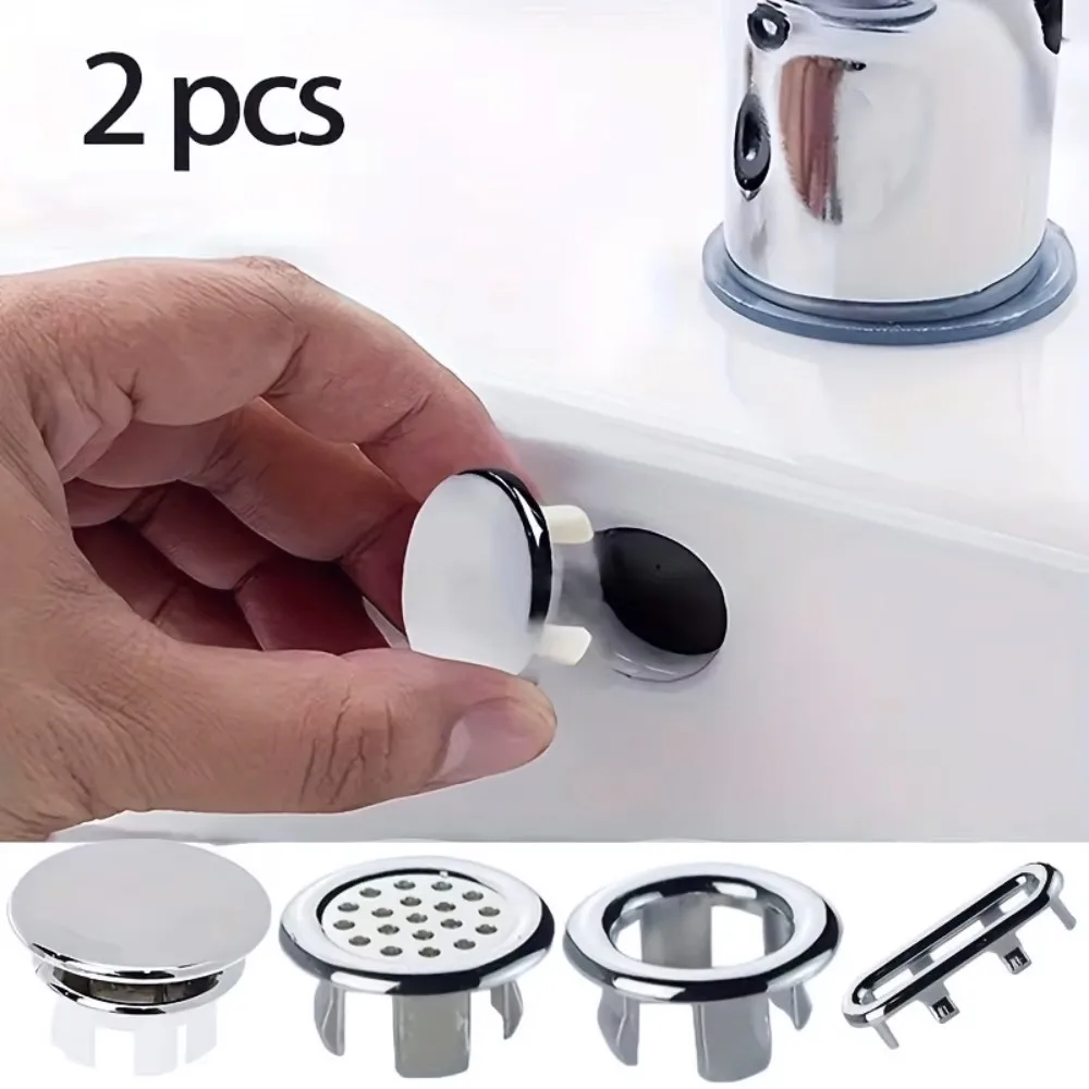 2-Pack Sink Overflow Cover, Round Basin Trim Cap Ring for Bathroom Kitchen Bathtub, Universal Plastic Overflow Hole Covers Set