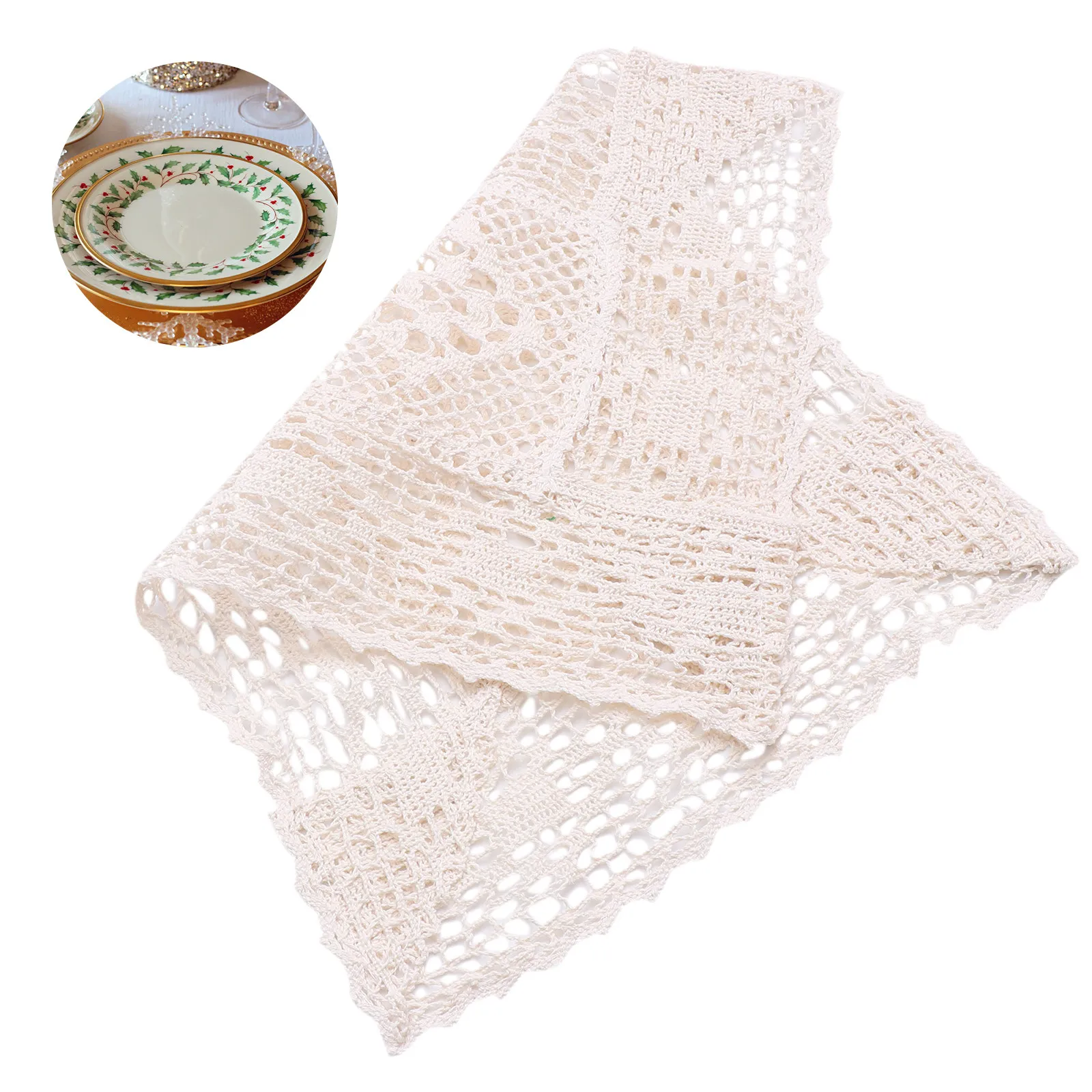 1Pcs Crochet Lace Tablecloth 28x40cm Hollow Simple Design Cotton Table Cover Decorative Dining Table Decor Cotton Tablecloth