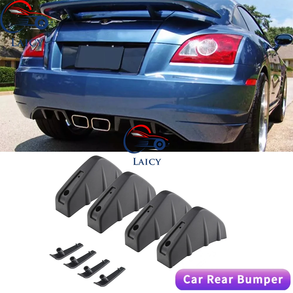 LAICY 4pcs for C-hrysler Crossfire Rear Bumper Lip Rear Diffuser Defuzer Shark Fins Curved Spoiler Lip Wing Splitter Black