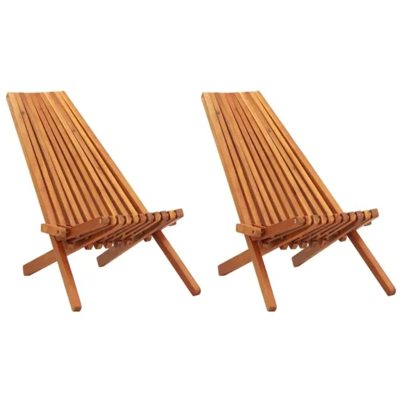 2 PCS Folding Patio Lounge Chair Solid Acacia Wood Nap Folding Chair Lounge Chair Can Sit and Lie Outdoor Portable Leisure Chair