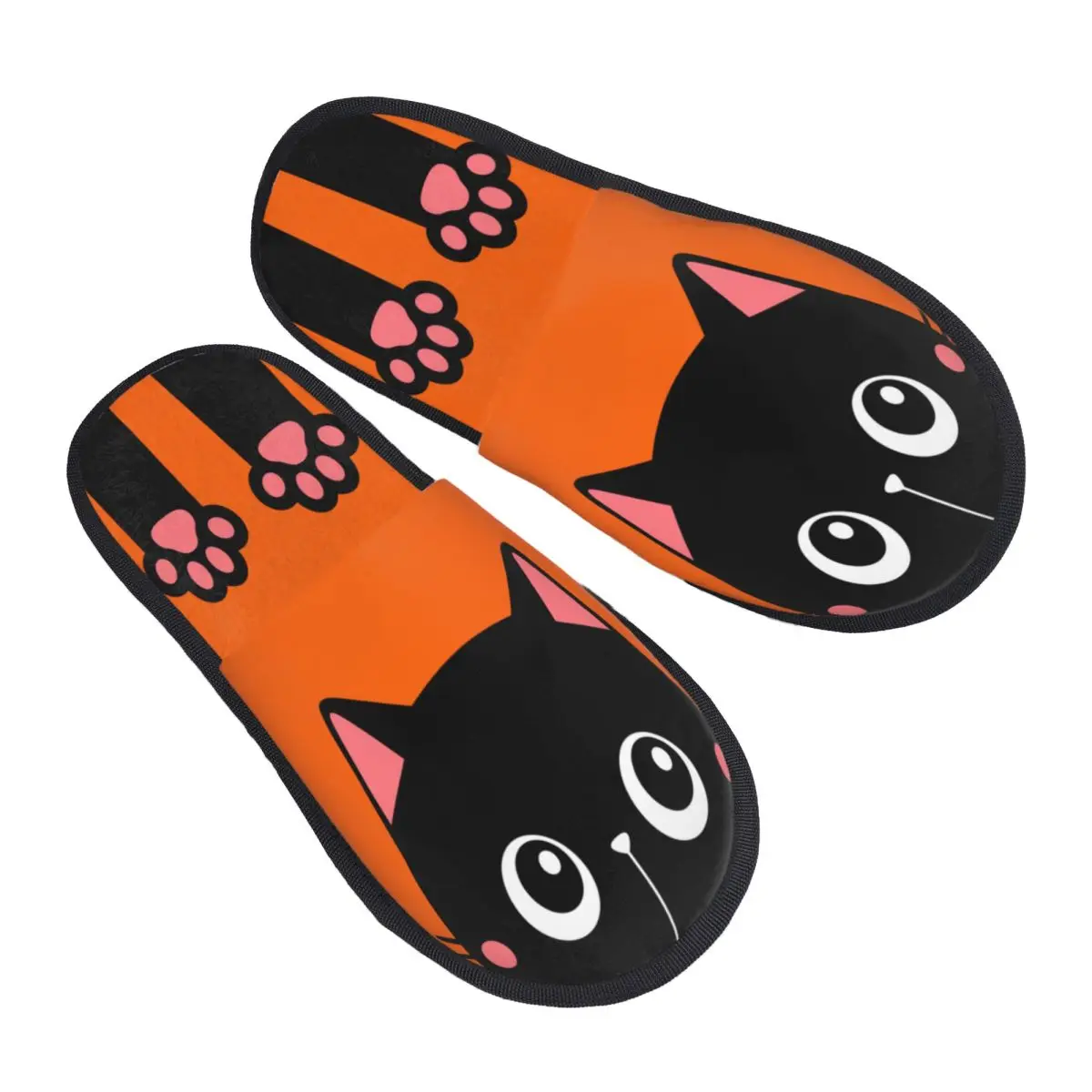 

Custom Funny Black Cat Paw House Slippers Women Soft Memory Foam Cute Cartoon Kitten Slip On Hotel Slipper Shoes