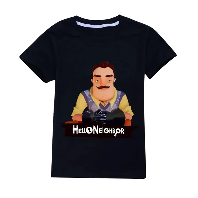 

Лидер продаж, детские футболки с принтом Hellos Neighbors, забавная игровая одежда для девочек, футболка для маленьких мальчиков, летние повседневные детские топы