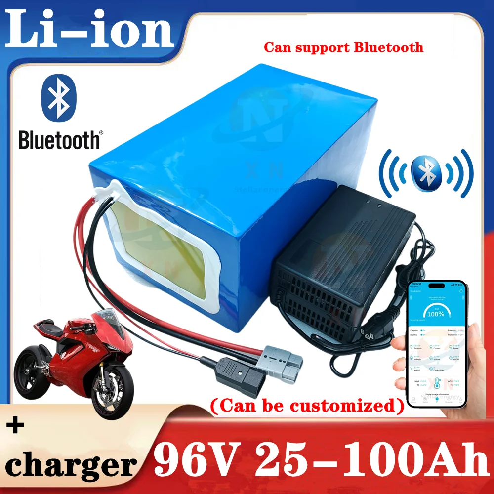 XN 50Ah 96v 80Ah 100Ah 30Ah 40Ah lithium ion battery bluetooth BMS APP for 5000w motor robot scooter motorcycle AGV + Charger