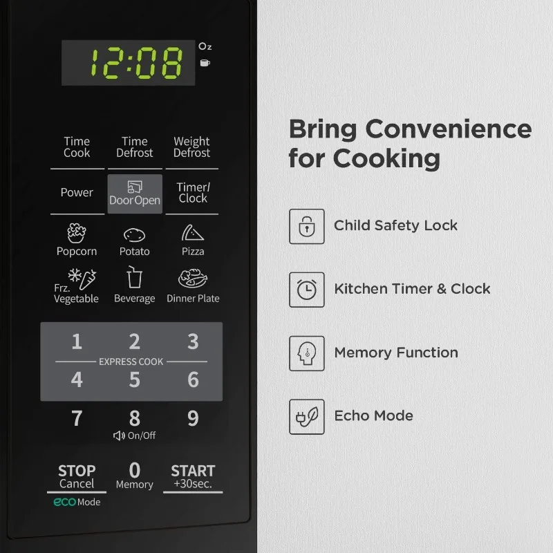 Countertop Microwave Oven with Sound On/Off, ECO Mode and Easy One-Touch Buttons, 0.7 Cu Ft, Black