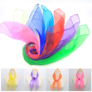 60cm dança pequenos lenços de seda feminino desempenho doce cor lenço quadrado vermelho amarelo roxo verde cachecóis chiffon neckerchief 8 principais vendas cachecol verde e amarelo - №7