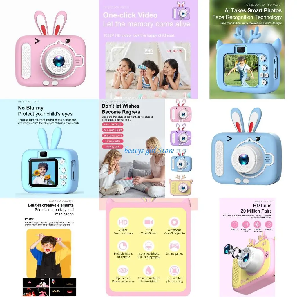 

C7AB X12 Mini Cartoon Camera 2.0-Inch Pictures Take Children Camera Kid Gift