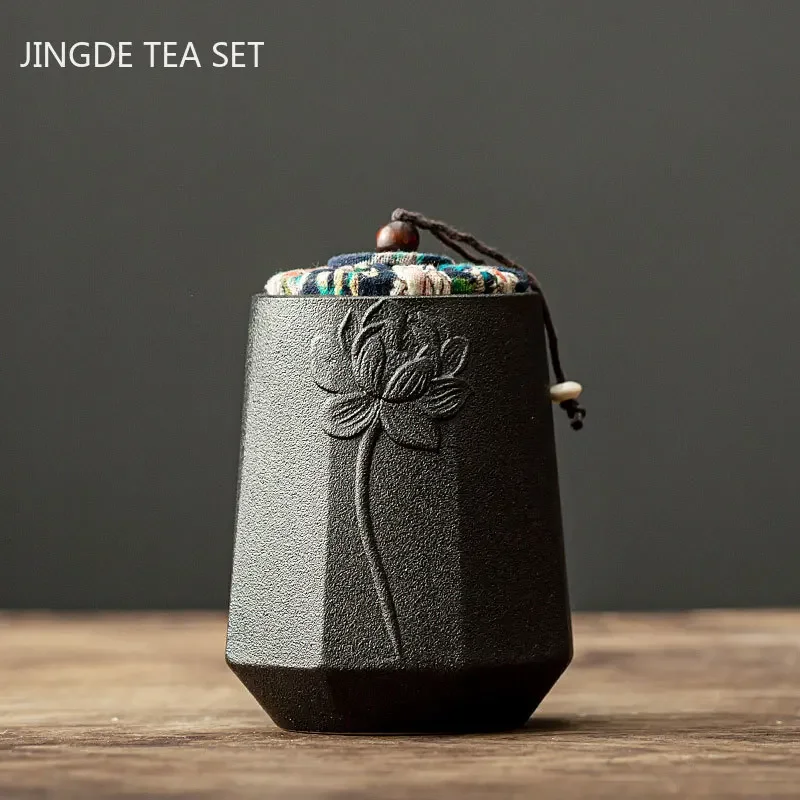 Portable Tea Caddy Travel Tea Bag Sealed Ceramics Jar Tea Storage Moisture-proof Containers Kitchen Spice Coffee Canister