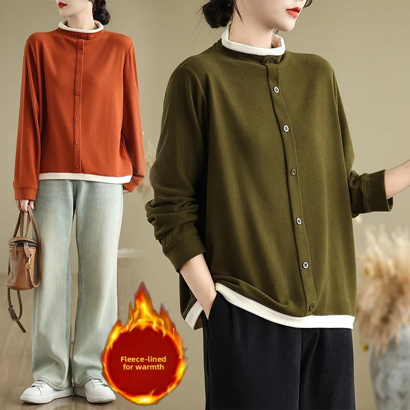 

Autumn Winter Women's Long Sve Fce Lined High Collar Turtlene Soft Cotton Blend Warm Base Layer irt Quali Commute...