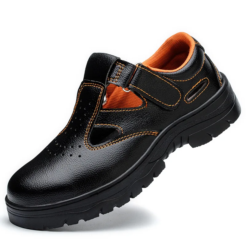 big size mens casual steel toe caps safety shoes worker soft leather sandals summer breathable tooling security work boots safe