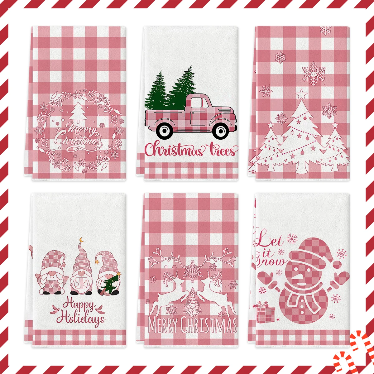 4/6 قطع من مناشف المطبخ لعيد الميلاد، شبكة الجاموس الوردي، شاحنة قزم شتوية، تصميم رجل الثلج، أطباق بنمط مطبوع، سهلة التنظيف #1