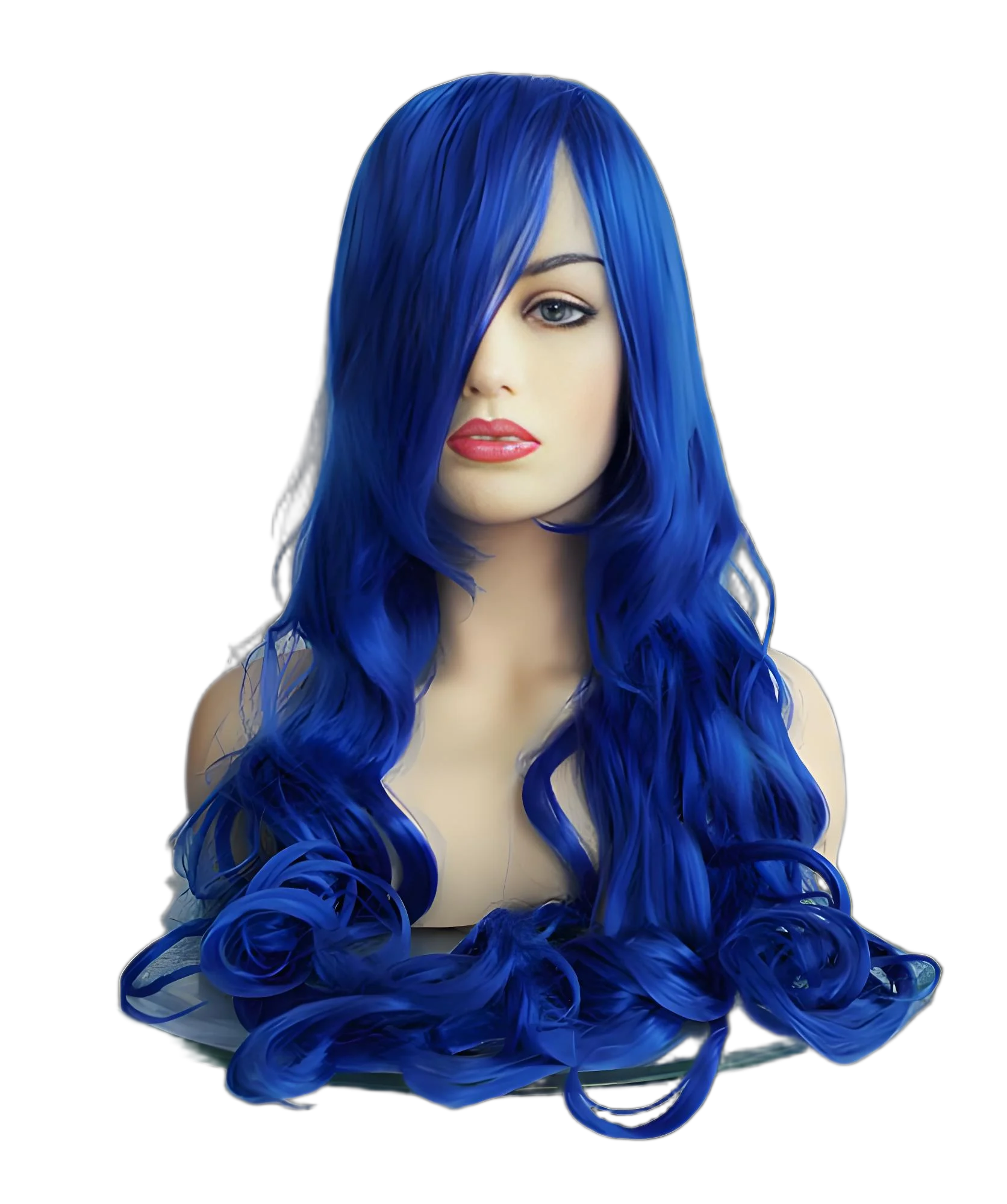

22 Inch Blue Long Wavy Wig – Middle-Part Big Curls Full Head Heat-Resistant Synthetic Hair for Women