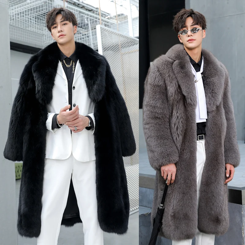 

Men's Faux Fur Coat Winter 2022 Thicken Fluffy Long Sleeve Warm Outerwear Luxury Fur Long Bontjas Jackets Long Windbreaker Coat